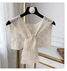 Women Shrugs Lace Hollow Out Female Summer Casual All-match Shawls Simple Scarf-collar Sleeveless Knitted Tops Korean Style Chic