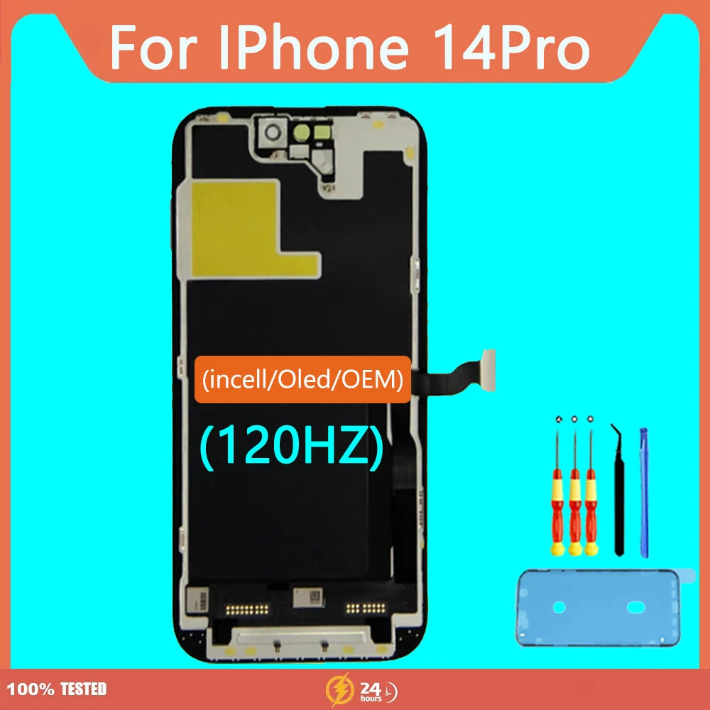 شاشة عرض رقمية تعمل باللمس بديلة من Incell/OLED/OEM لهاتف iPhone 14 Pro تجميع شاشة Face ID True Tone Soft OLED