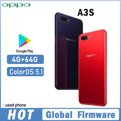 هاتف ذكي OPPO A3S عالمي، نظام التشغيل ColorOS 5.1، شاشة 6.2 بوصة، معالج Snapdragon 450، بطارية 4230 مللي أمبير/ساعة، كاميرا 13 ميجابكسل، هاتف مستعمل