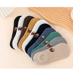 5/10 Pairs of WOMEN and MEN Cotton Socks, Casual Breathable Short Socks, and Girls' Cartoon Bear Low Cut Ankle Boat Socks