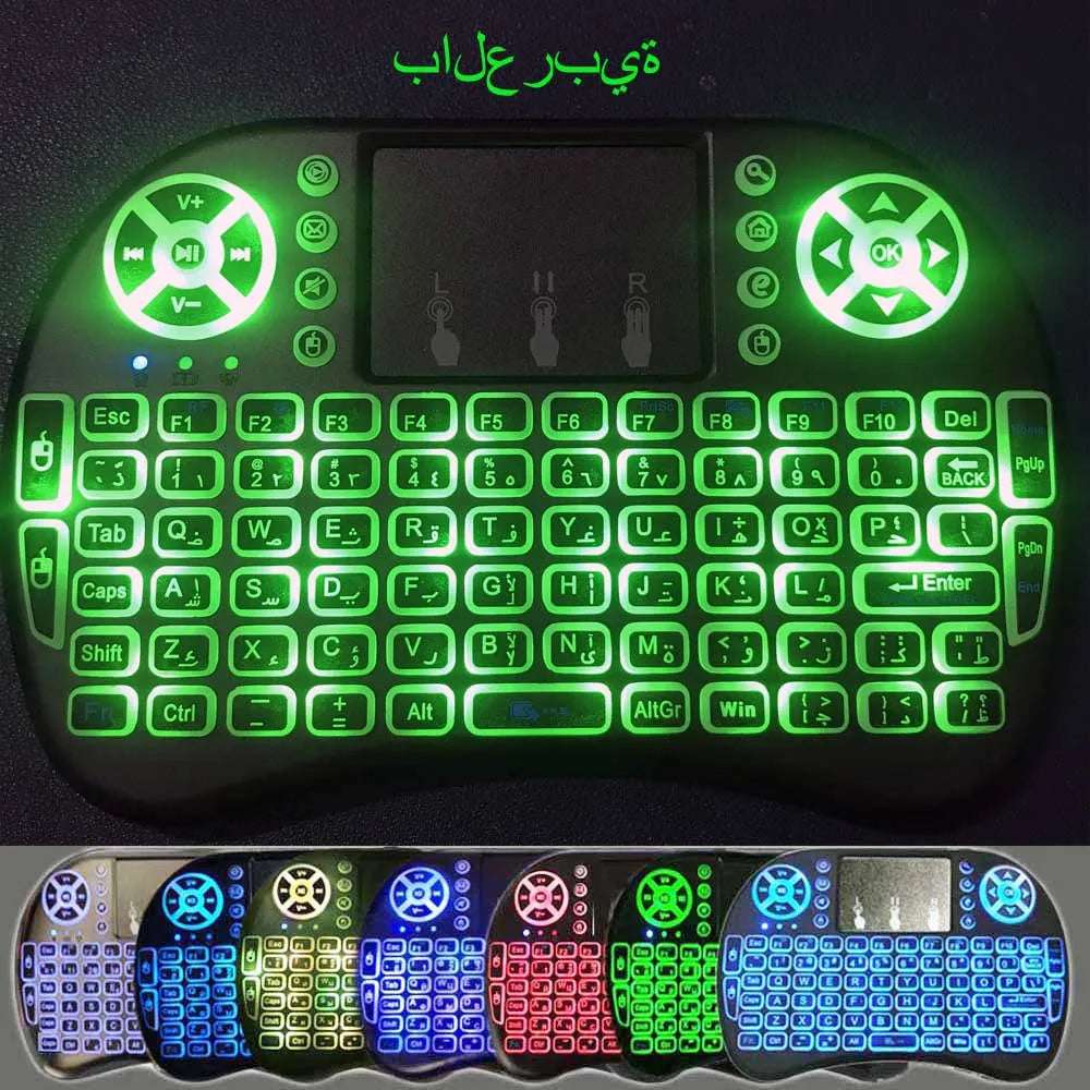 Backlight English Russian French Spanish Portugal Fly Air Mouse 2.4G Touchpad for Android TV Box PC I8 Mini Wireless Keyboard