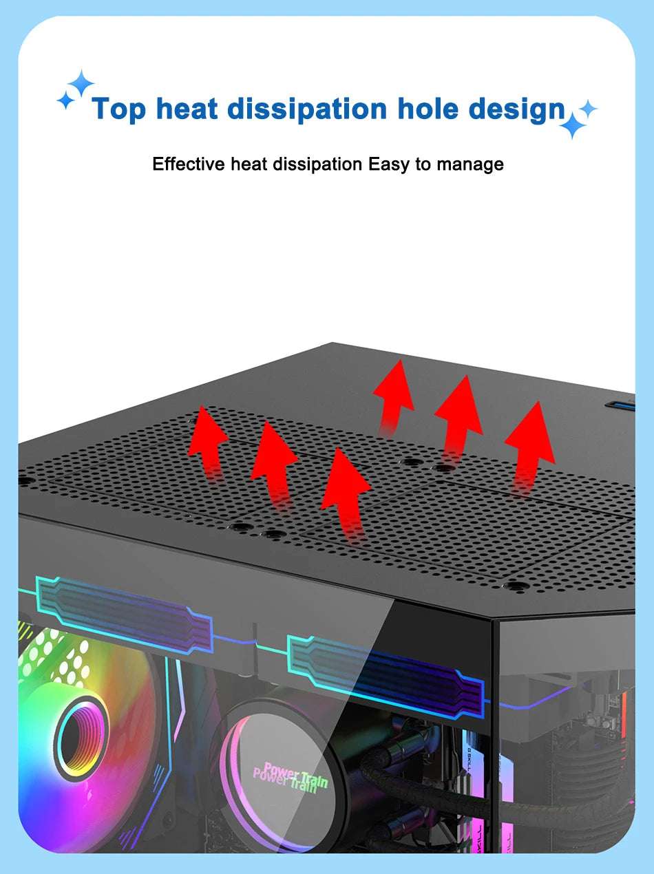 Power Train Star Realm M-ATX Desktop Computer Case Without Pillars Three Sided Glass Panoramic Sea View Room 240 Water Cooling