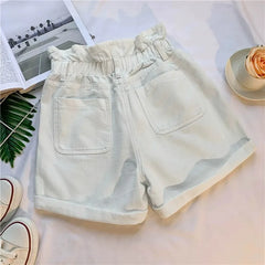 High Waist A-Line Wide Leg Jeans orts Women's Cuffed Loose Slimming High Waist Flower Bud Pants Summer Casual orts