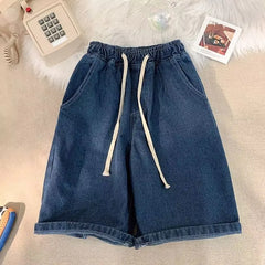 High Waist Wide Leg ort Jeans Women's Summer Loose Fit Slimming Straight Cut Blue Denim orts Thin Material Five-Quarter L...