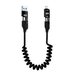 4 in 1 65W Spring Short Data Cable 6A USB Type C Spring Telescopic Quick Charger Wire Spring USB Cable for iPhone 15 14 13 12