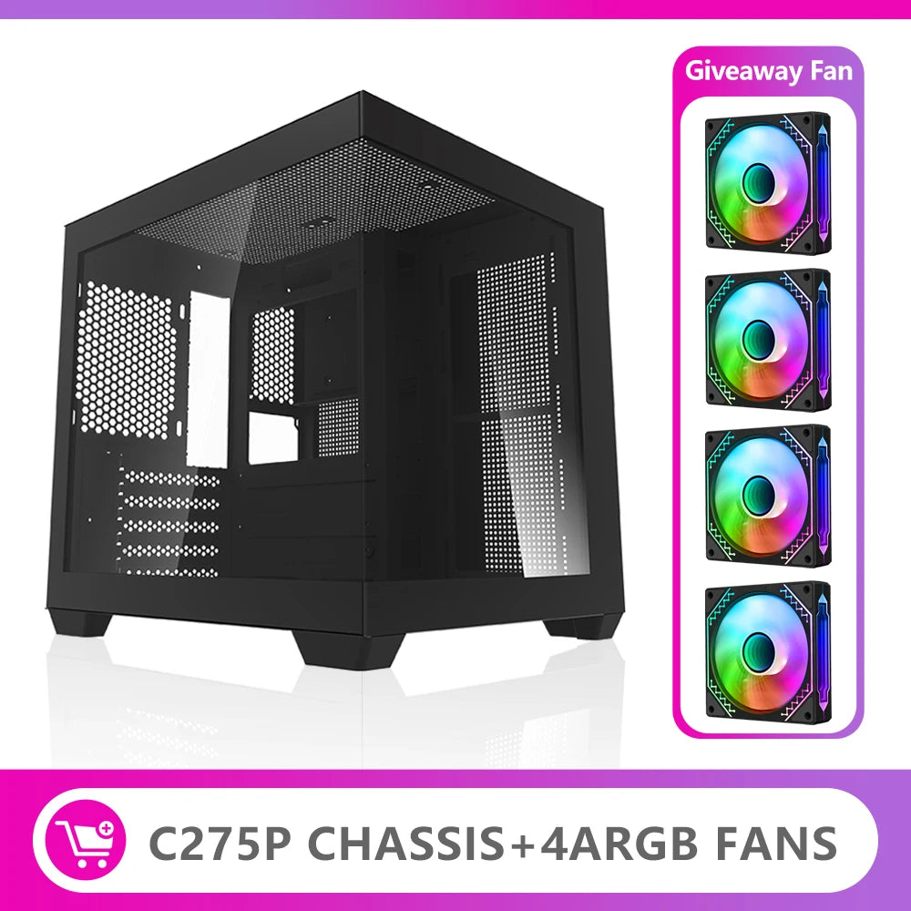 حافظة كمبيوتر Aigo 275P بغرفة مطلة على البحر وكمبيوتر ألعاب مكتبي M-ATX ولوحة أم ITX وخزانة ألعاب كمبيوتر من الزجاج المقسّى على الوجهين