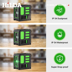 HILDA Laser Level 2 lines/5 Lines 360 Automatic Leveling Level Construction Tool Equipment Green Light Cross Laser Good Gift