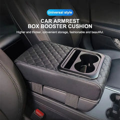 Car Armrest Box Cushion, Auto Center Console Armrest Cushion With 2 Cup Holder PU Leather Armrest Pad Portable Car Amrest Pillow