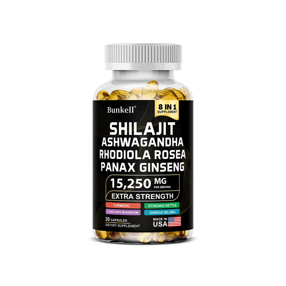 15250mg Shilajit Capsules with Ginseng Ashwagandha Turmeric, Energy Supplement Muscle Mass Endurance