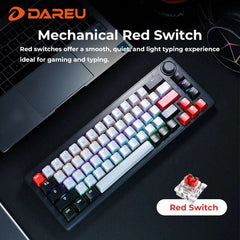 DAREU 2.4G Wireless Mechanical Gaming Keyboard 4000mAh Red Switch All Key Non-conflict Rainbow Lighting with Multifunction Knob