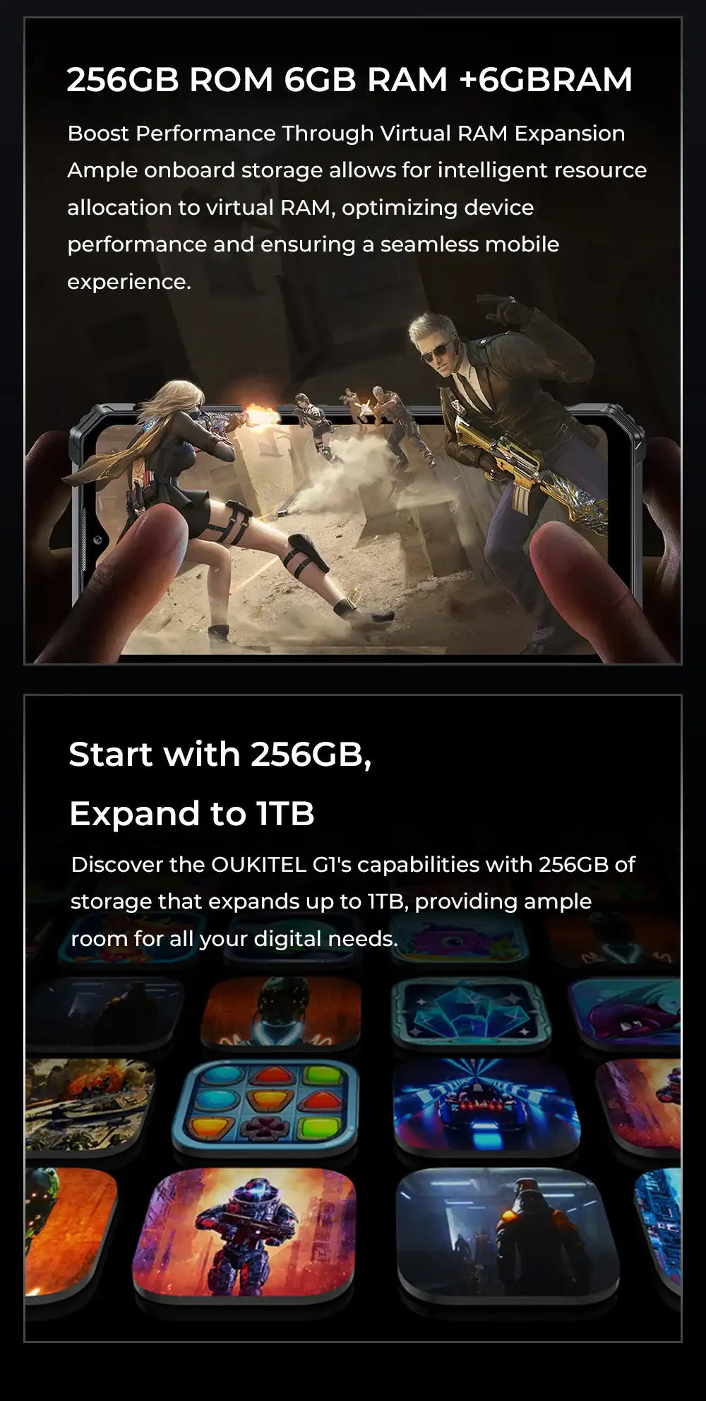 Oukitel G1 Rugged Smartphone Android 24GB (6+18)+256GB 10600mAh 6.52' HD Display NFC Rugged Phone