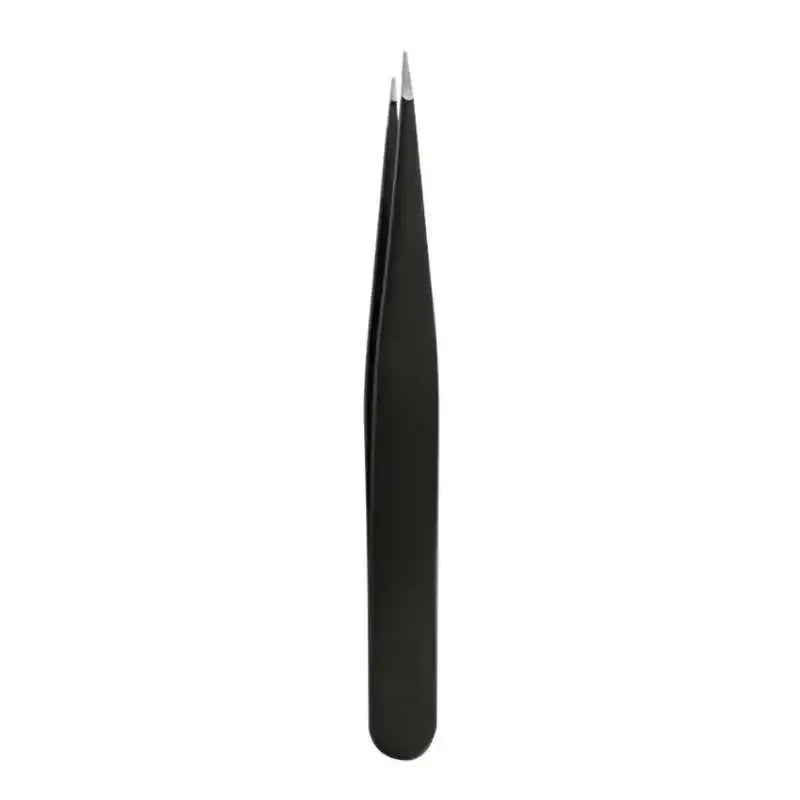 Black slant-tip eyebrow tweezer, stainless tip