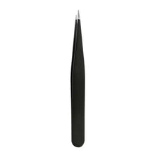 Black slant-tip eyebrow tweezer, stainless tip