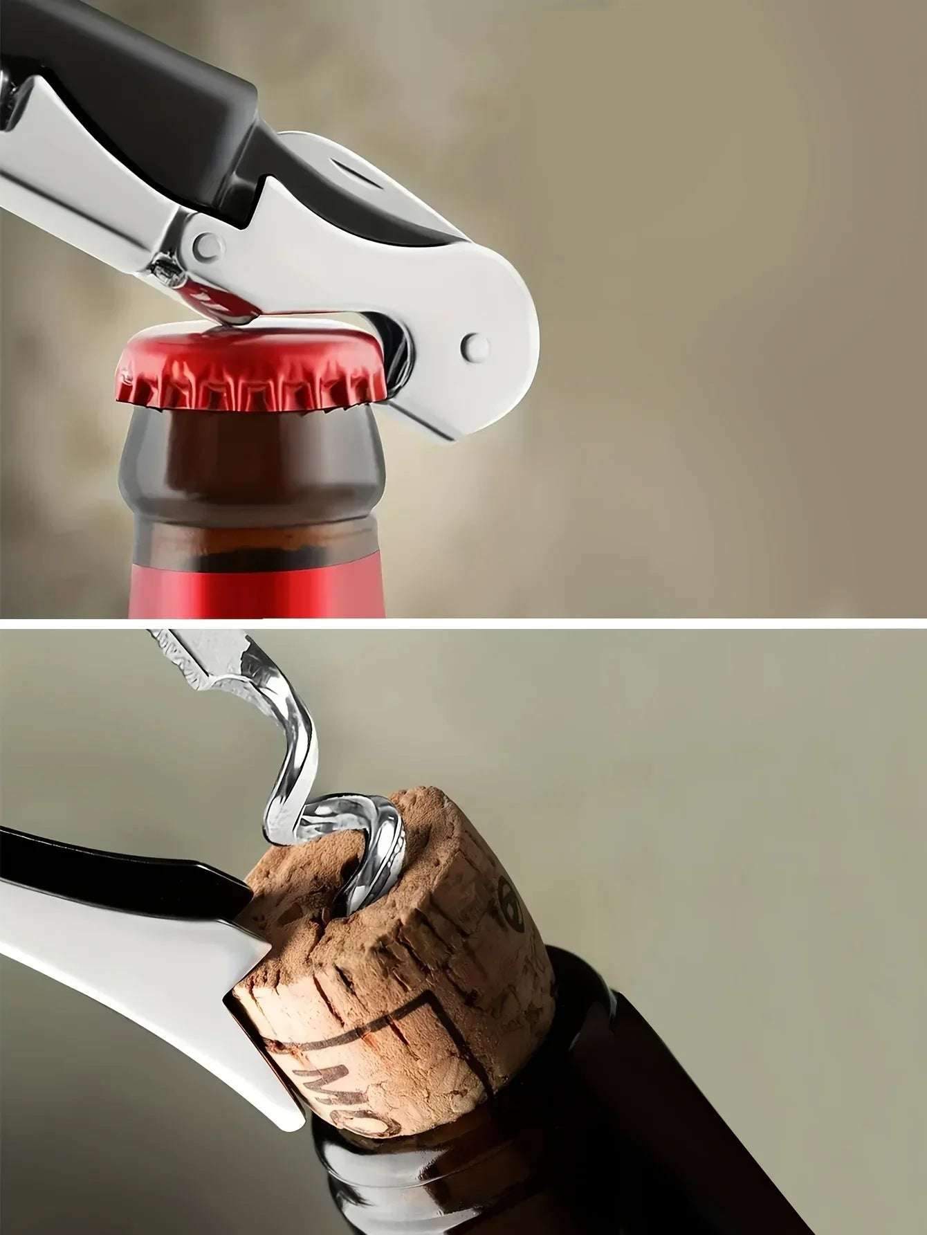 1pc Premium Stainless Steel Wine Bottle Opener - Multi-Functional Cork Screw & Beer Cap Remover for Bar, Kitchen, Home Use