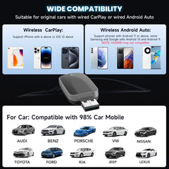 محول 2 في 1 سلكي إلى لاسلكي CarPlay ومحول لاسلكي Android Auto، التوصيل والتشغيل