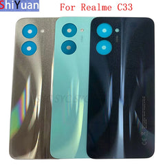 غطاء البطارية الخلفي، لوحة الباب الخلفي، غطاء وحافظة لهاتف Realme C33، غطاء البطارية مع شعار، قطع غيار بديلة