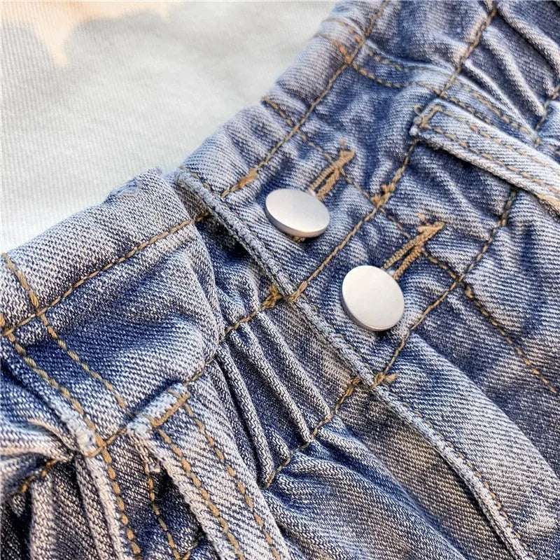 High Waist A-Line Wide Leg Jeans orts Women's Cuffed Loose Slimming High Waist Flower Bud Pants Summer Casual orts
