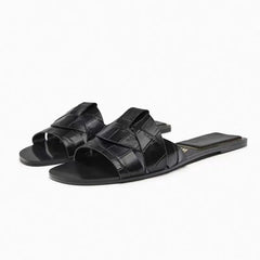 2024 New Summer Designer Traf Woman Flat New Slippers Woven with Comfortable Women's Shoes Casual Bottom Slippers Women's Shoes