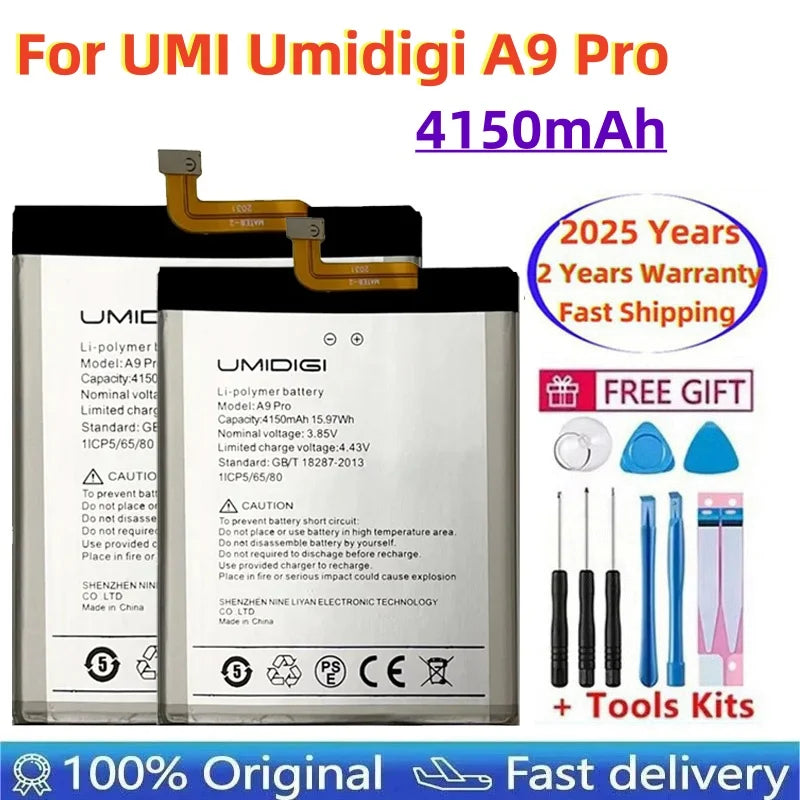 بطارية أصلية 100% لهاتف UMI Umidigi A9 Pro موديل 2025، بسعة 4150 مللي أمبير في الساعة لهاتف UMIDIGI A9 Pro A9Pro