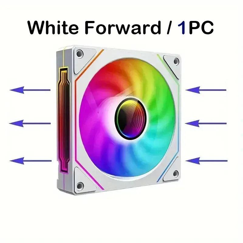 PC case cooling fan with white frame and ARGB RGB ring, 120mm