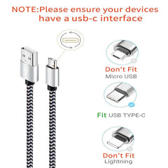 كابل USB من النوع C 2.4A شاحن بطارية سريع الشحن سلك كابل بيانات من النايلون المنسوج شاحن الهاتف المحمول لهواوي وسامسونج USB C