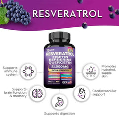Resveratrol Supplement - Rich in NAD+ Milk Thistle, Berberine, Supports Immune System, Brain Function & Memory, Digestive Health