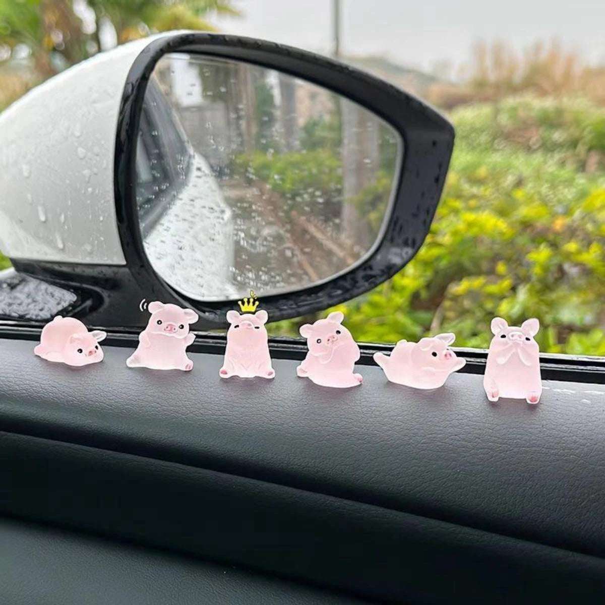 6pcs/set Cute pig cartoon Car Interior Decoration Car Doll Center Console Screen Decoration Cute Car Accessories for Women