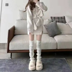 42/52/72cm Leg Warmers Lolita Socks Y2K Knitted Warm Foot Cover White Black Warmer Lady Autumn Winter Crochet Sock Boot Cuffs