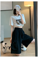 Sweet Cool Sle Women's Workwear orts Summer Thin American Qui Dry Casual Wide Leg Five-Quarter Loose Straight Cut Pants
