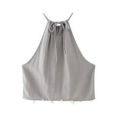 DUOPERI Women 2 Pieces Sets Shell Ornament Tops Camisole and High Elastic Waist Trousers Chic Lady Casual Pant Coordinates