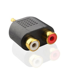 محول مقسم ستيريو مطلي بالذهب مقاس 3.5 مم إلى 2-RCA ذكر إلى أنثى أحمر + أبيض محول RCA مزدوج للتلفزيون