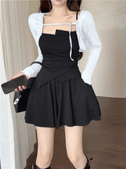 Sweet And Spicy Slim Fit Knitted Open Cardigan And  Skirt Women's Summer Tee Piece Set Faionable Asymmetrical Design