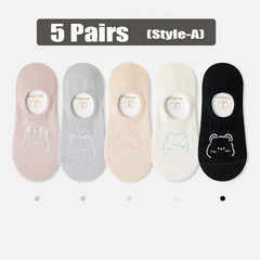 5 Pairs Women Socks High Quality Matching Casual Socks Summer Thin Cotton Bottom Non-slip Invisible Low Short Socks Breathable