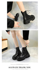 2024 White New Women Ankle Boots Autumn Winter Platform Zipper Women Punk Boots Thick Sole Lace Up Combat Booties Female Mujer