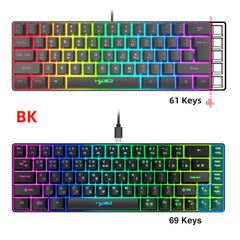 لوحة مفاتيح الألعاب الكورية المحمولة HXSJ V200، 68 مفتاحًا، مع إضاءة خلفية RGB بنسبة 65%، لوحة مفاتيح غشائية سلكية للمكتب وأجهزة الكمبيوتر المكتبية وأجهزة الكمبيوتر المحمولة