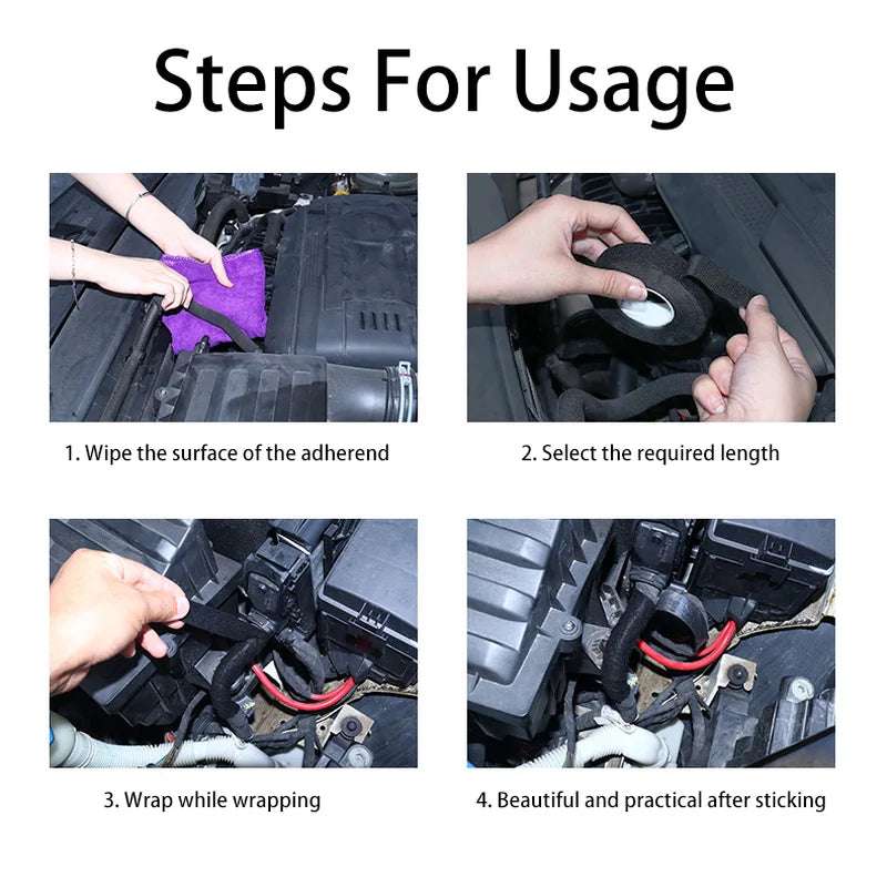 15M Heat-resistant Adhesive Cloth Fabric Tape For Car Auto Cable Harness Wiring Loom Protection Mute To Eliminate Abnormal Noise