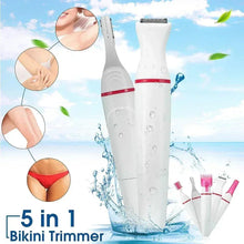 5-in-1 bikini hair trimmer set with white body and pink trimming heads