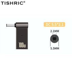 TISHRIC Laptop Power Charger Supply Connector Adapter PD 100W 5A  USB Type-C Female to DC Male For HP/Lenovo/DELL