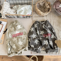 7030-1 Children Pants autumn boys and girls loose leg pants children harem cotton printed pants girl's pants