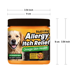 Dog Allergy&Itch Relief Supplements With Omega-3,Vitamin C&Probiotics，Support Skin&Immune Health, Supplement Nutrition,90 chews
