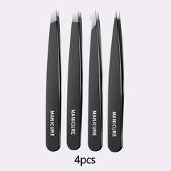 4pcs Tweezers Set - Professional Stainless Steel Tweezers For Eyebrows - Great Precision For Facial Hair, Splinter And Ingrown