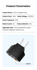 Elough 4.0mm US To EU Converter Plugs European EU To US America Travel Plug Adapter US to EU Power Adapter Electrical Plug