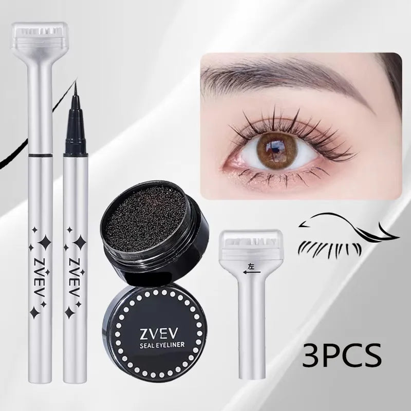 مجموعة ZVEV Lazy Lower Eyelash Stamp Eyeliner المقاومة للماء والعرق لا تفقد اللون 2 في 1 مناسبة للمبتدئين