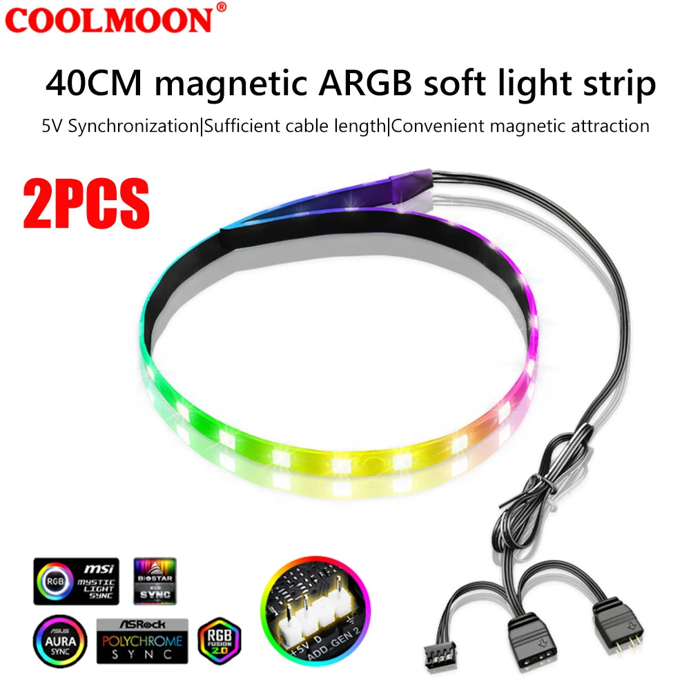 COOLMOON ARGB LED Strip Light 5V 3Pin/Small 4Pin Diamond Magnetic Colorful Atmosphere DIY Lamp Bar for PC Computer Case Chassis
