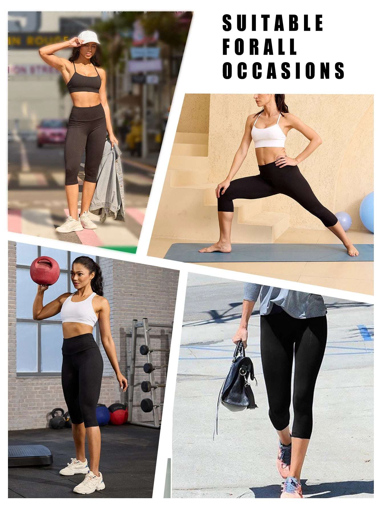 3 Pack Women's High Waisted Capri Super Soft Tummy Control No See Through Workout Yoga Running Athletic Push Up Gym Leggings