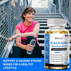 Calcium Supplement with Vitamins D3+K2+B12 Supports Nerve and Muscle Function, Heart Health and Immunity