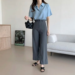 Ele Chiffon irt ort Sve Summer New Loose Collar  Ne White Top Women's Faion Commute Sle Straight Cut