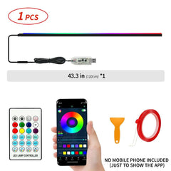 Car LED Ambient Light 64 Color Acrylic Strips 110cm Full Colors RGB Car Interior Hidden App Remote Control Atmosphere Lamp