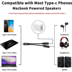60W PD Fast Charger Cable 2 in 1 USB C Splitter Type C Headphones Jack Audio Adapter For Samsung S24 Xiaomi Huawei iPhone 15 16