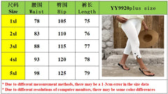 Plus size summer mid waist elastic solid color cropped pants tight, fashionable, sexy button down casual pants for women